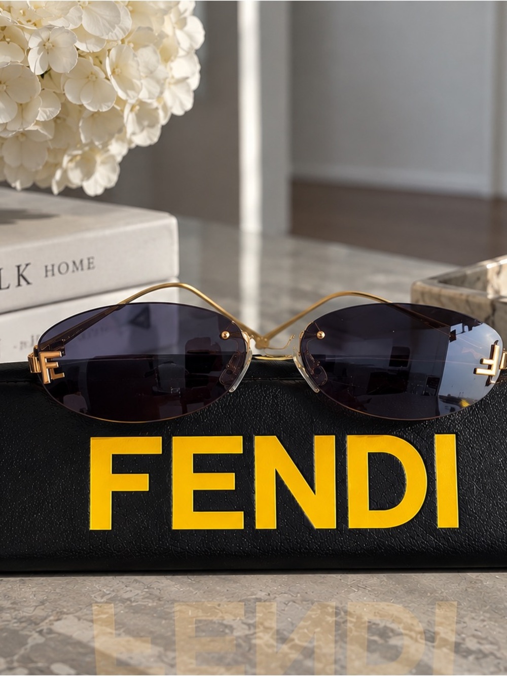 Fendi Women's Rimless Sunglasses in Black and Gold-Tone